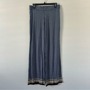 Max Edition Blue White High Rise Wide Leg Casual Boho Hippie Pants NWT M
